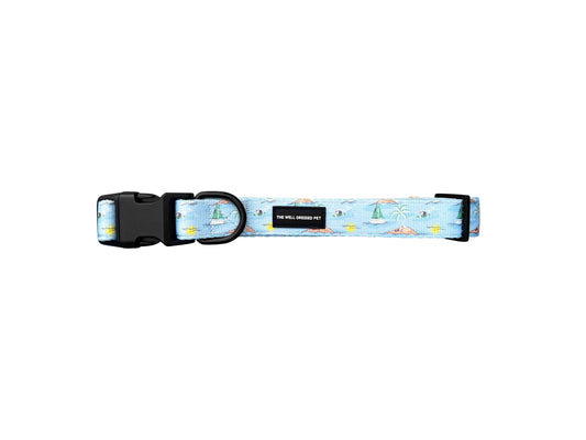 Bark Beach dog collar 
The Well Dressed Pet
Blue adjustable dog collar